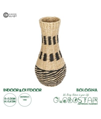 GloboStar® Artificial Garden BOLOGNA 21228 Διακοσμητικό Πλεκτό Καλάθι - Κασπώ Γλάστρα - Flower Pot Μπεζ με Μαύρο Π20 x M20 x Υ42cm